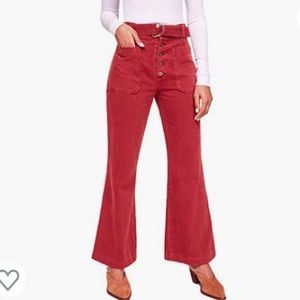 Free people red flare pants with belt